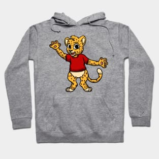 Cute Anthropomorphic Human-like Cartoon Character Young Leopard in Clothes Hoodie